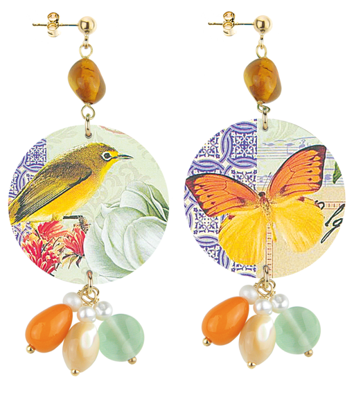 Orecchini Uccello E Farfalla Classico Ambra - Lebole Maison